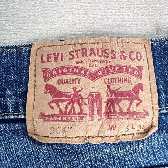 Levi's Jeans Mens 34x30 Blue 506 Irregular Distressed Washed Denim (tag 36x34) - Picture 4 of 10